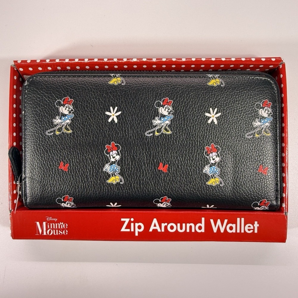 Disney Minnie Mouse Black Zip Around Wallet NWT